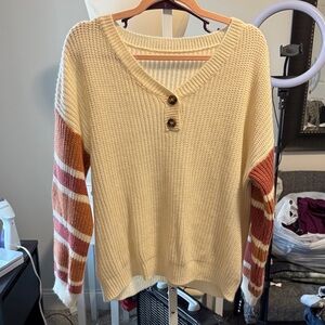 Cupshe Cream and Tan V-Neck Sweater